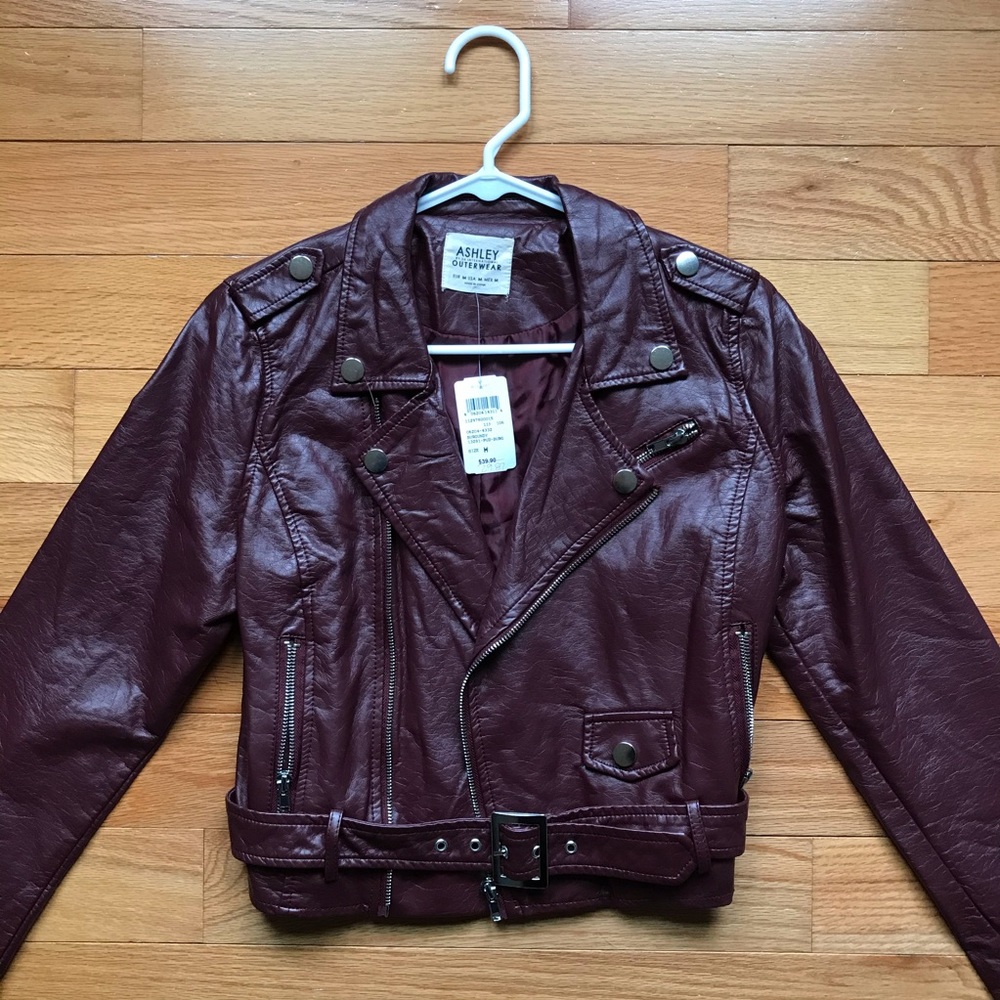 brand new maroon leather jacket